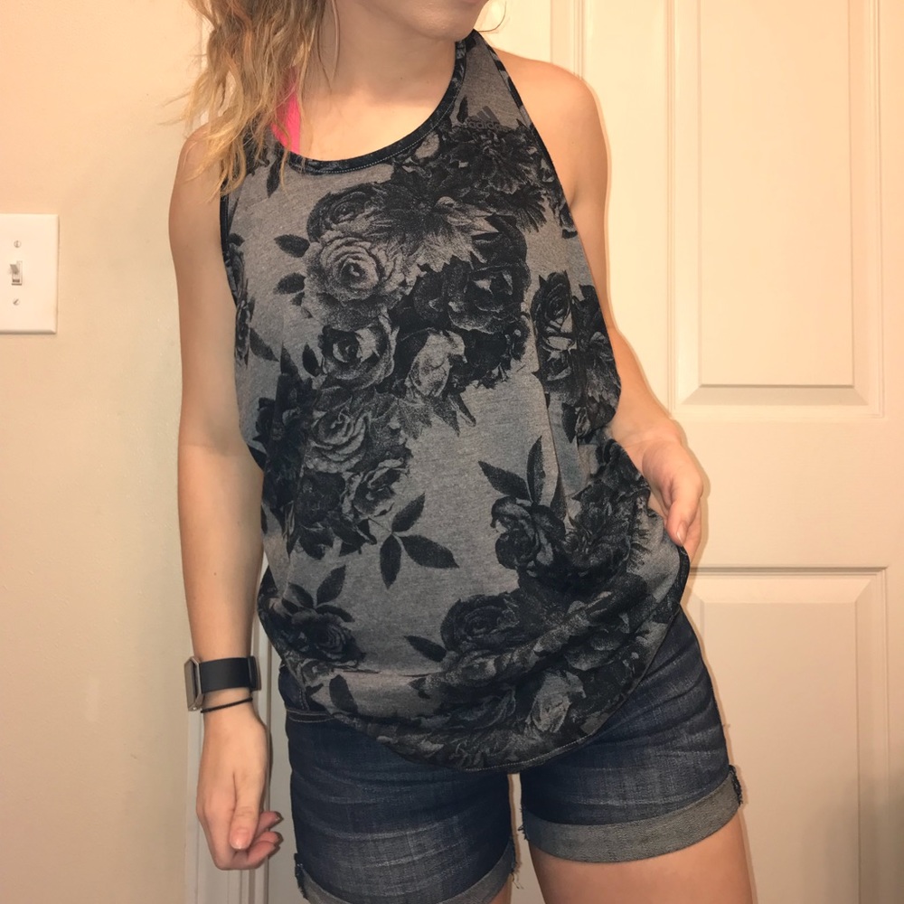 Adidas Black and White Floral Tank Top Size Medium